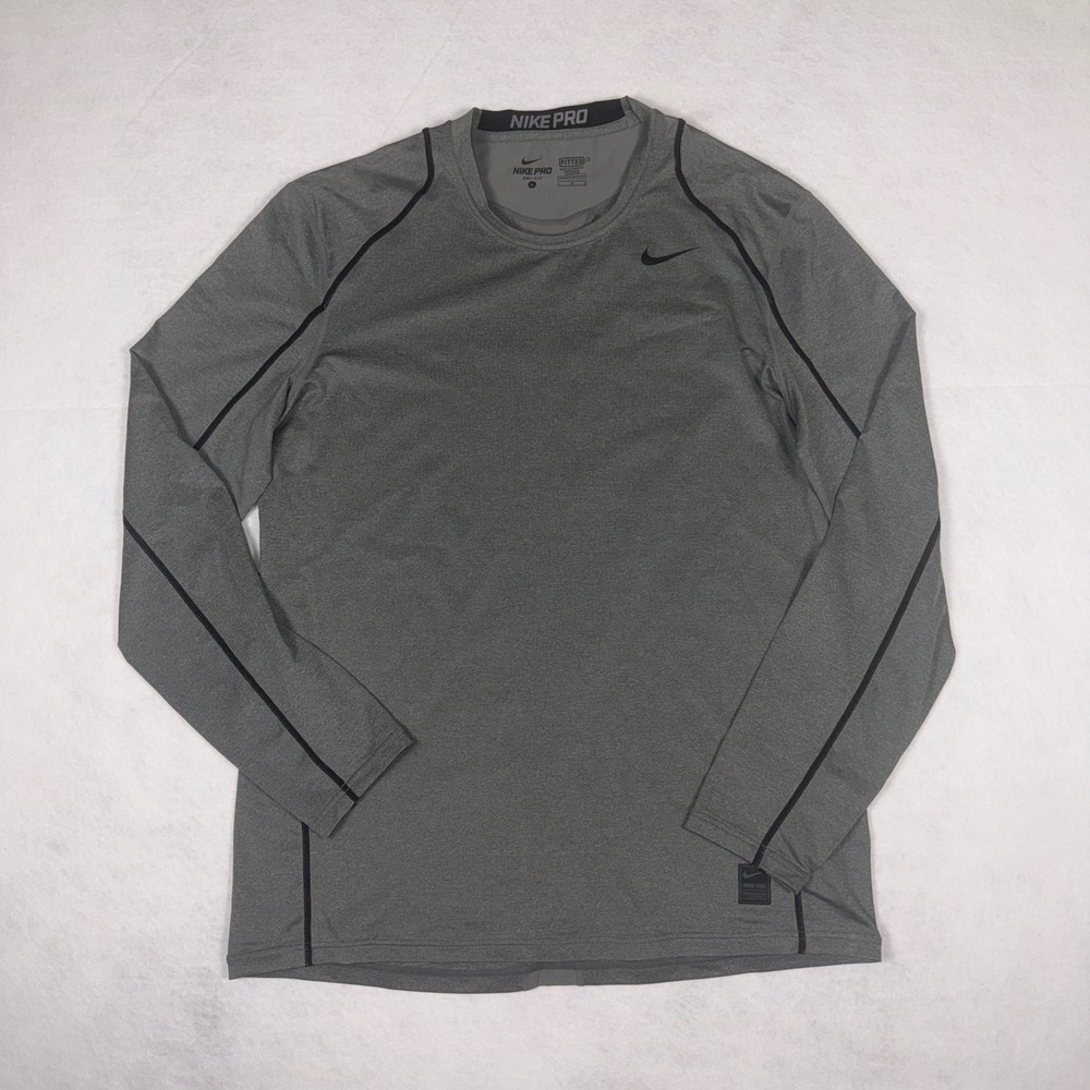 Nike Pro Dri-FIT Mens Long Sleeve Fitted Training Shirt Grey Large RN56323